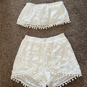 Size L white Shein bandeau top and short set
